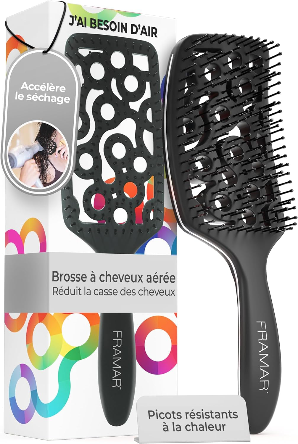 Brosse Démêlante Cheveux Bouclés - Cheveux Bouclés, Démêlante Flexible Ventilée, Hair Brush for Women Brosse Brushing Professionnelle, Noir